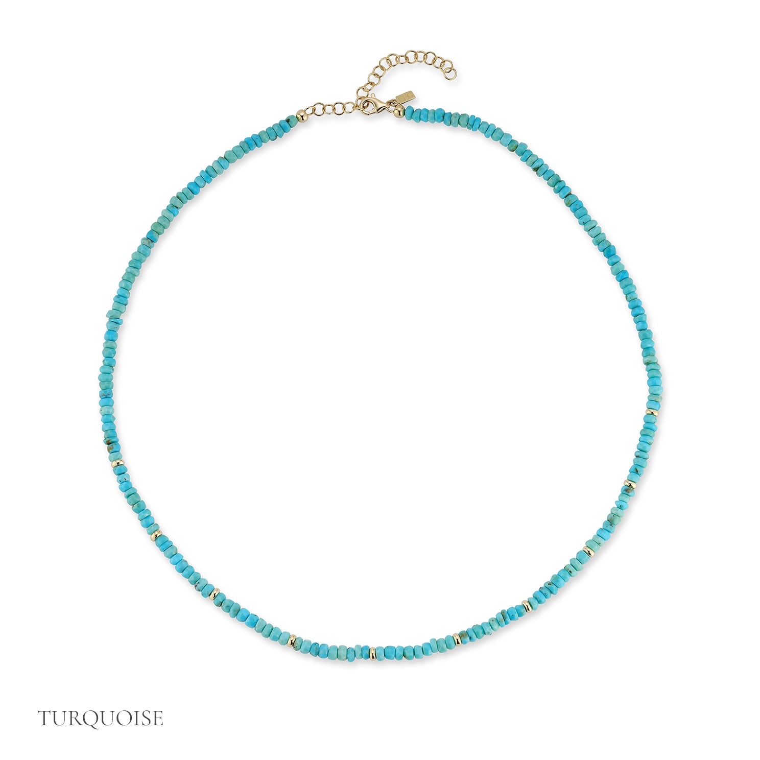 Birthstone Bead Necklace In Turquoise with 14k yellow gold chain - December Option