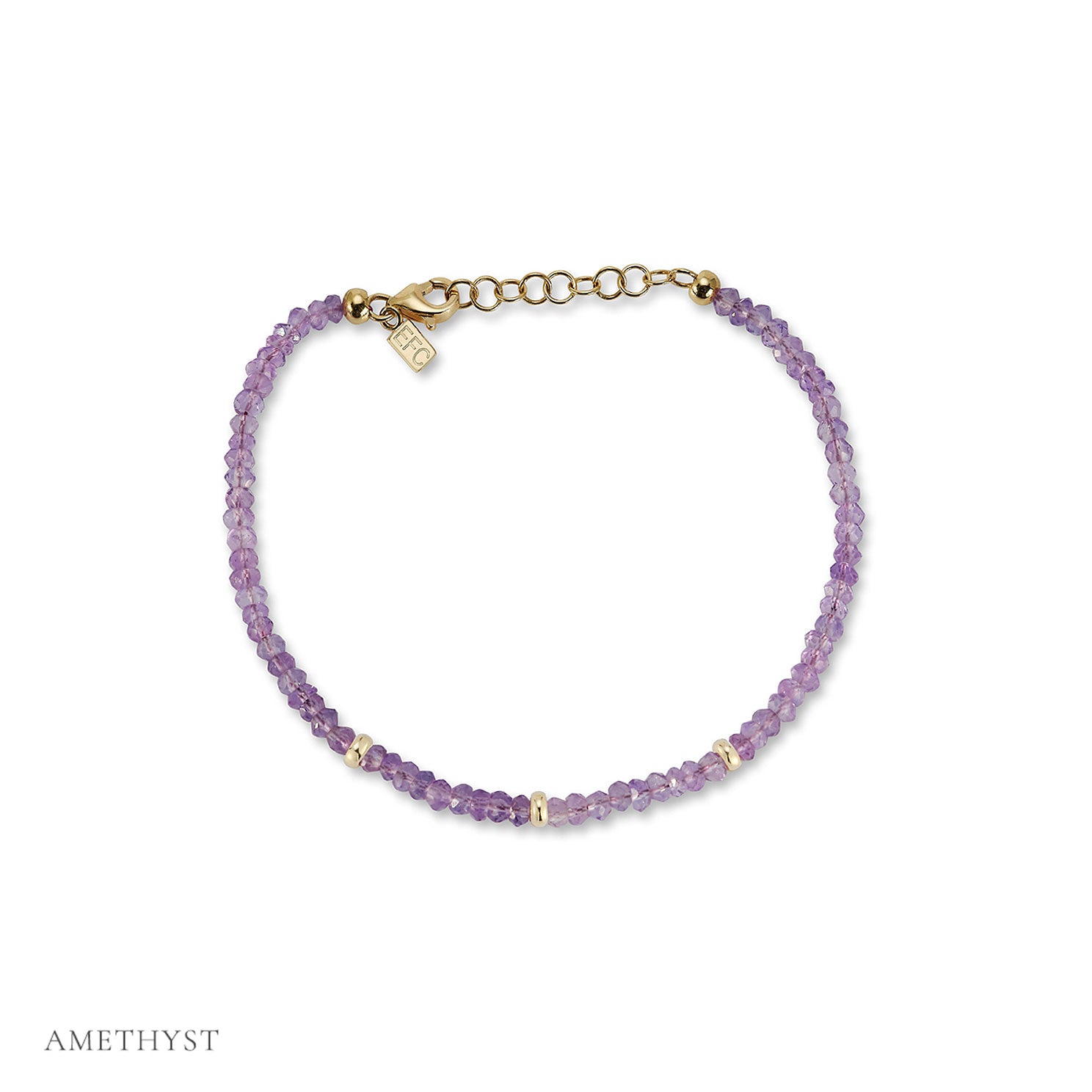 Birthstone Bead Bracelet In Amethyst with 14k yellow gold chain