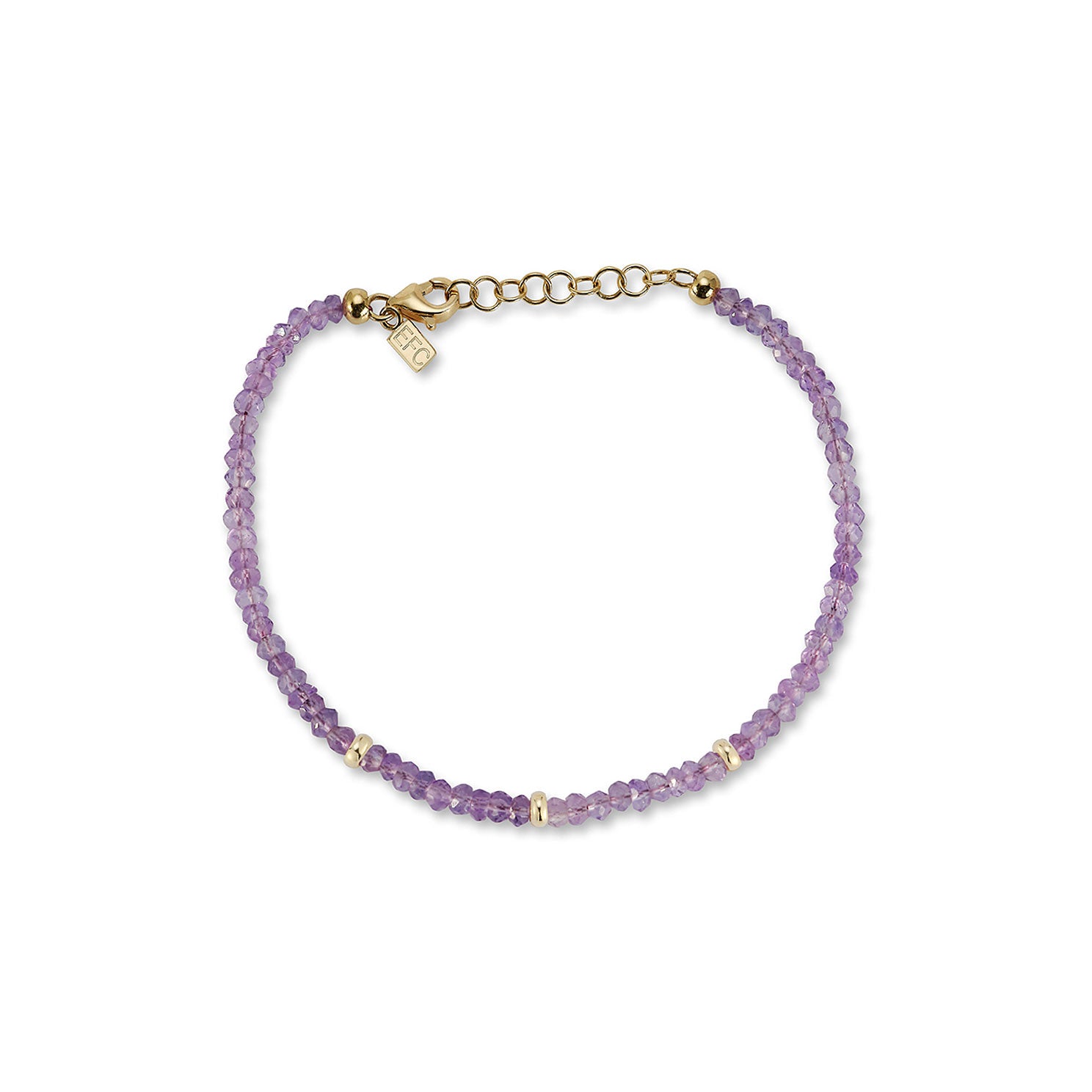 Birthstone Bead Bracelet In Amethyst with 14k yellow gold chain