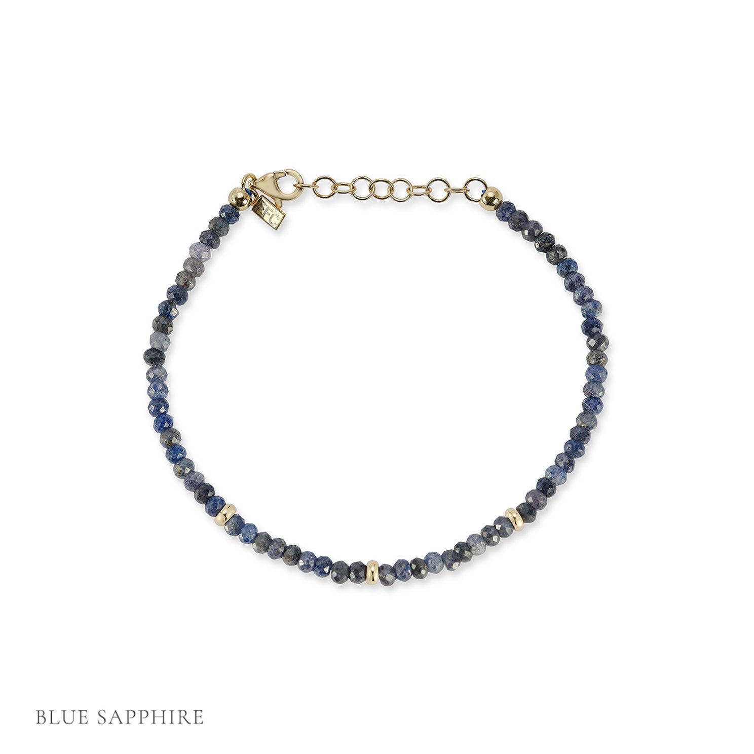 Birthstone Bead Bracelet In Blue Sapphire with 14k yellow gold chain