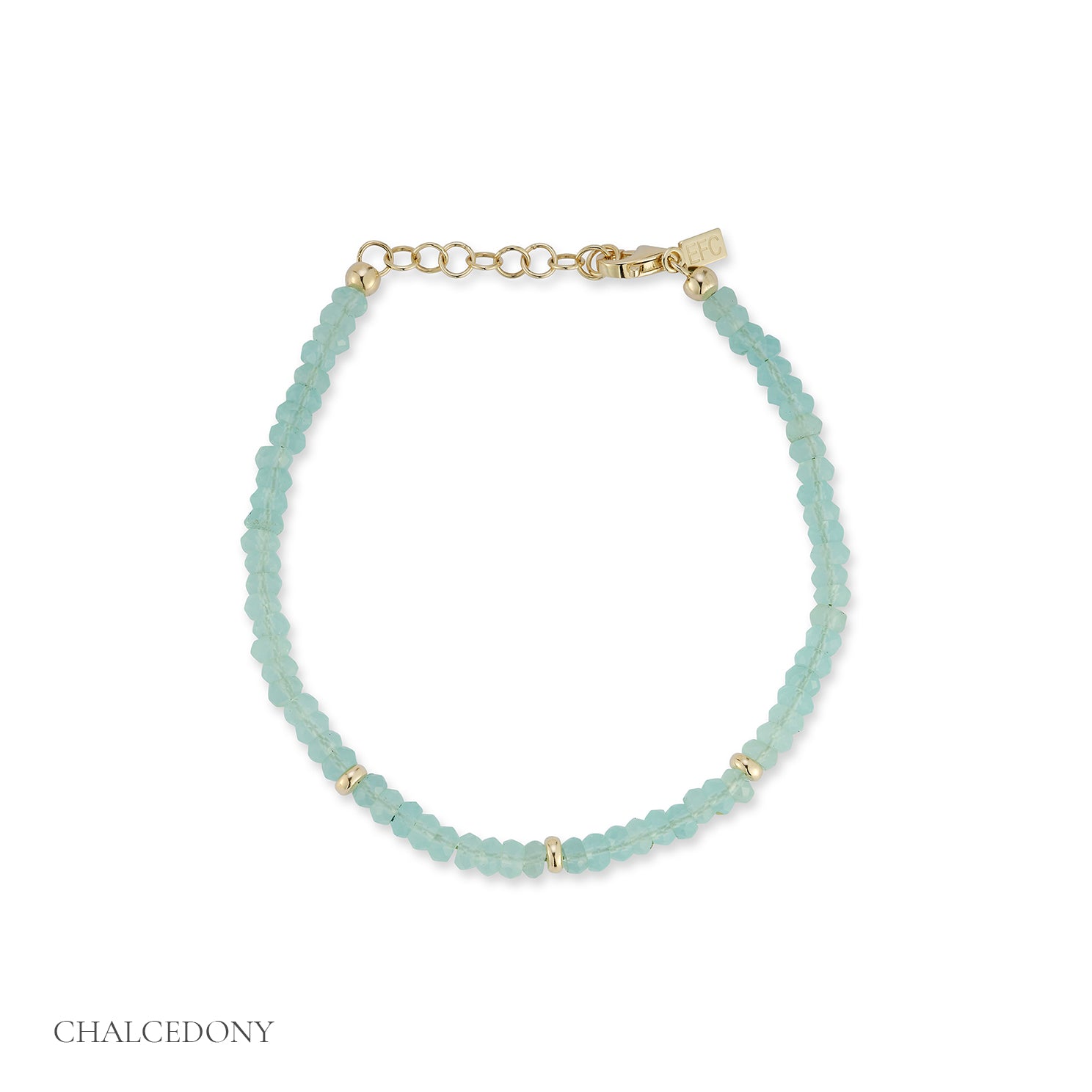 Birthstone Bead Bracelet In Chalcedony with 14k yellow gold chain March Option