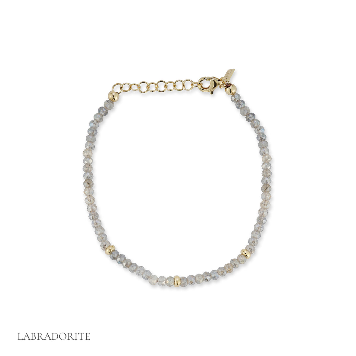 Birthstone Bead Bracelet In Labradorite with 14k yellow gold chain
