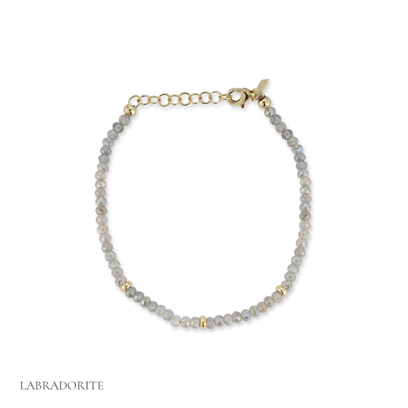 Birthstone Bead Bracelet In Labradorite with 14k yellow gold chain