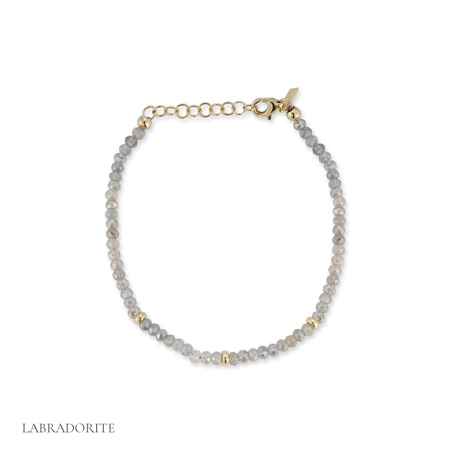 Birthstone Bead Bracelet In Labradorite with 14k yellow gold chain - August Option