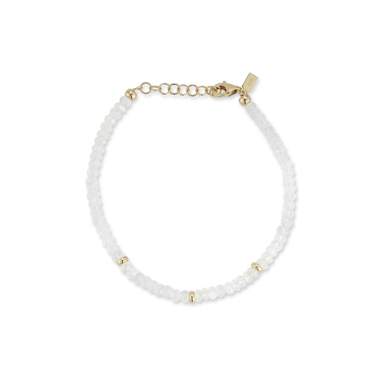 Birthstone Bead Bracelet In Moon Stone in 14k yellow gold chain