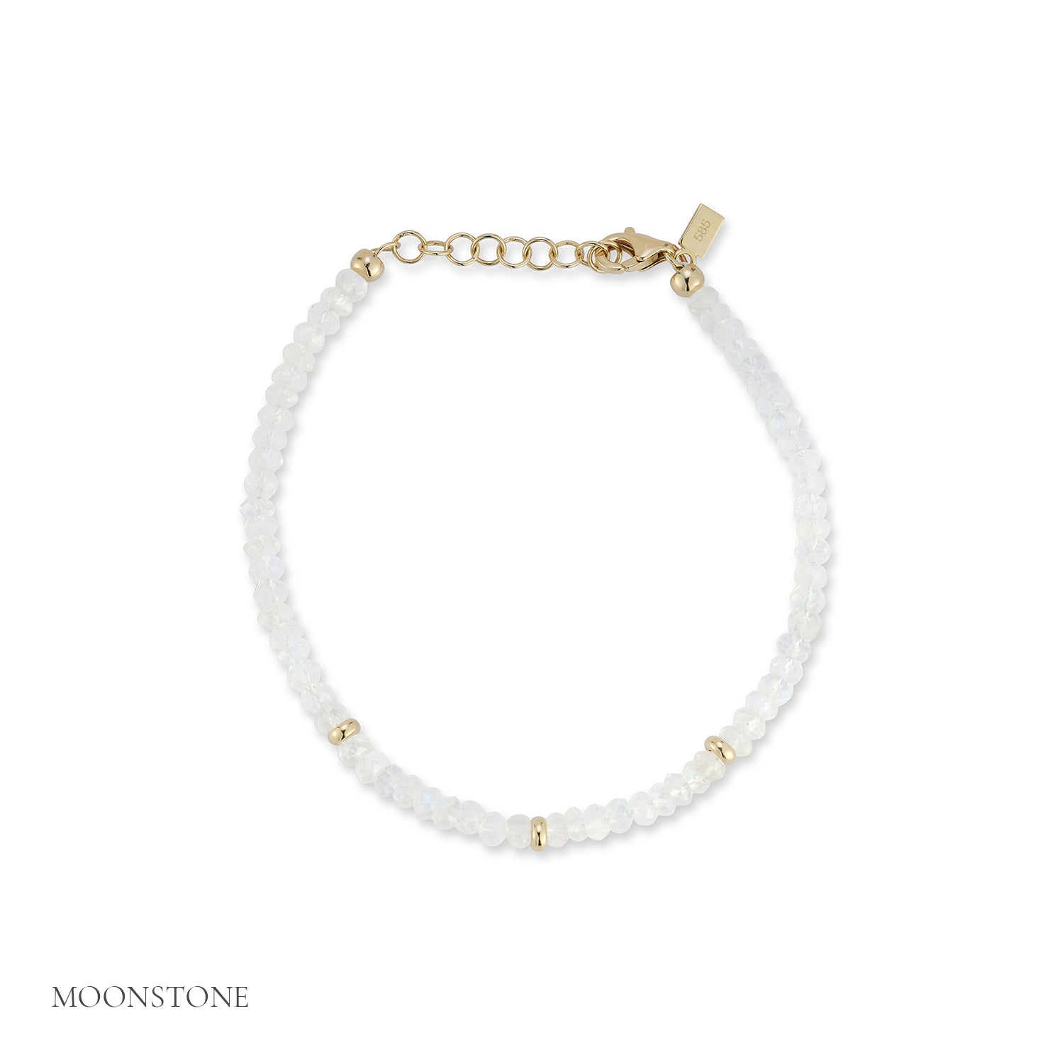 Birthstone Bead Bracelet In Moon Stone with 14k yellow gold chain - June Option