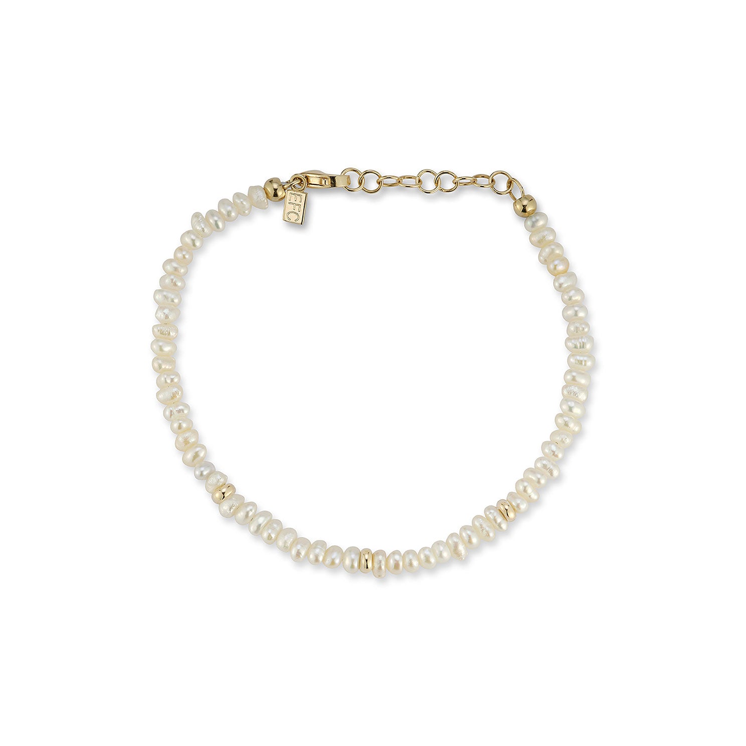 Birthstone Bead Bracelet In Pearl with 14k yellow gold chain