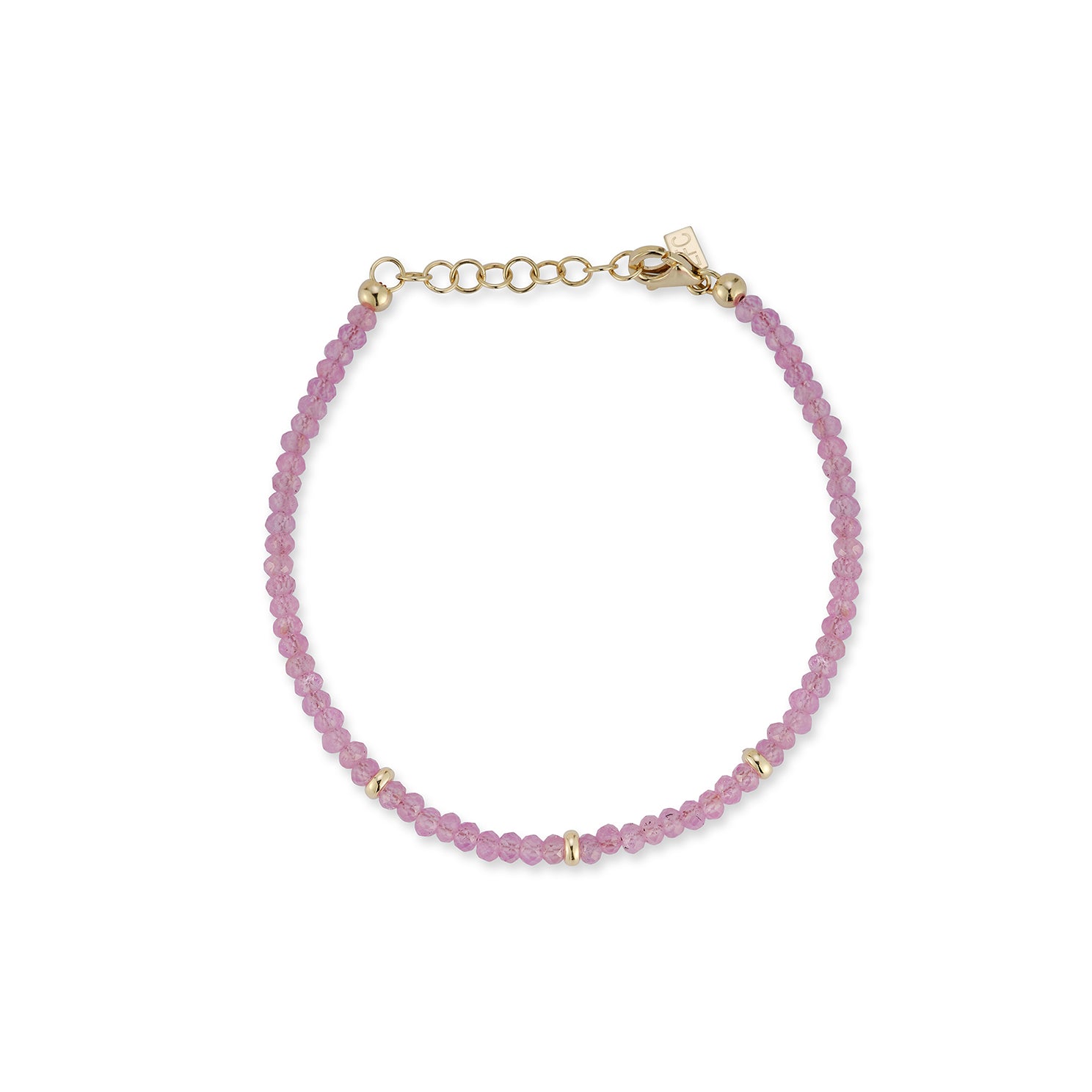 Birthstone Bead Bracelet in Pink Sapphire in 14k yellow gold chian