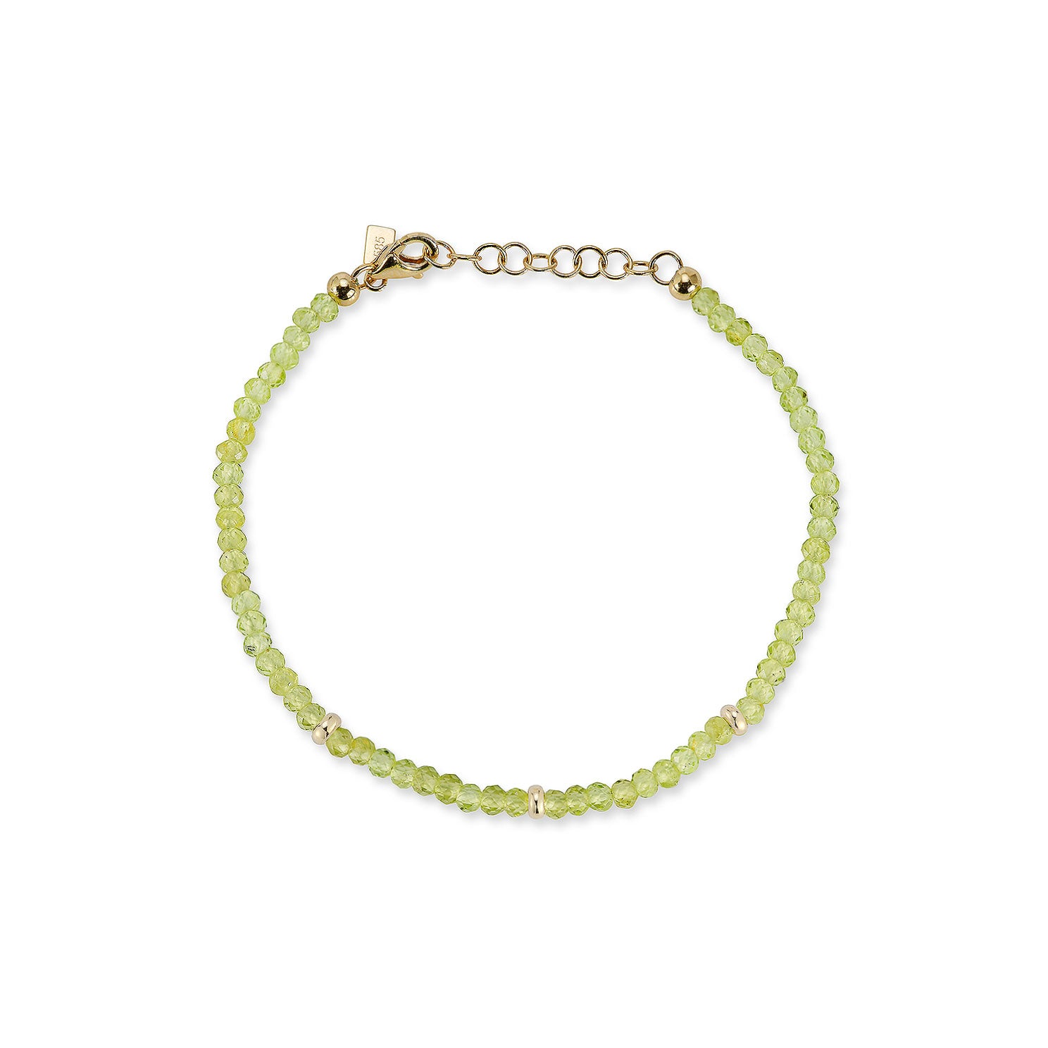 Birthstone Bead Bracelet In Peridot with 14k yellow gold chain