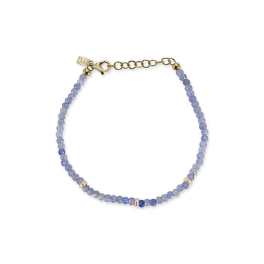 Birthstone Bead Bracelet In Tanzanite with 14k yellow gold chain