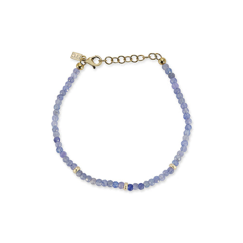 Birthstone Bead Bracelet In Tanzanite with 14k yellow gold chain