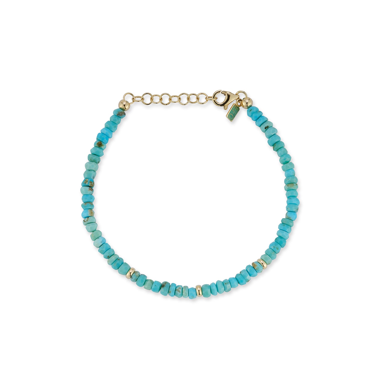 Birthstone Bead Bracelet In Turquoise with 14k yellow gold chain