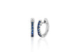 14k (karat) white gold tiny huggie earring with blue sapphire gemstones
