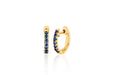 14k (karat) yellow gold tiny huggie earring with blue sapphire gemstones