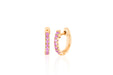 14k (karat) yellow gold huggie earrings with pink sapphire gemstones