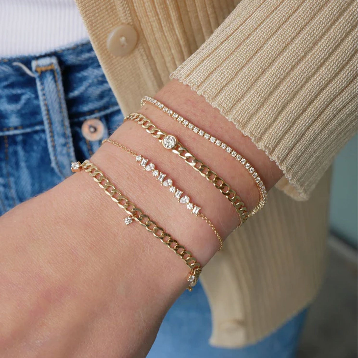 Diamond Multifaceted Bar Bracelet