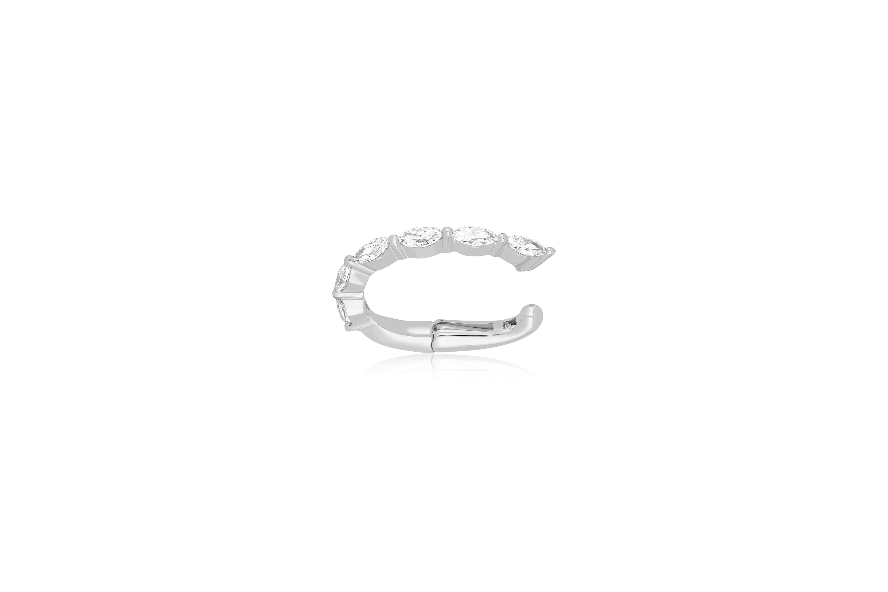 14k (karat) white gold marquise diamonds, measuring 0.22 carats, on a no-piercing needed ear cuff.