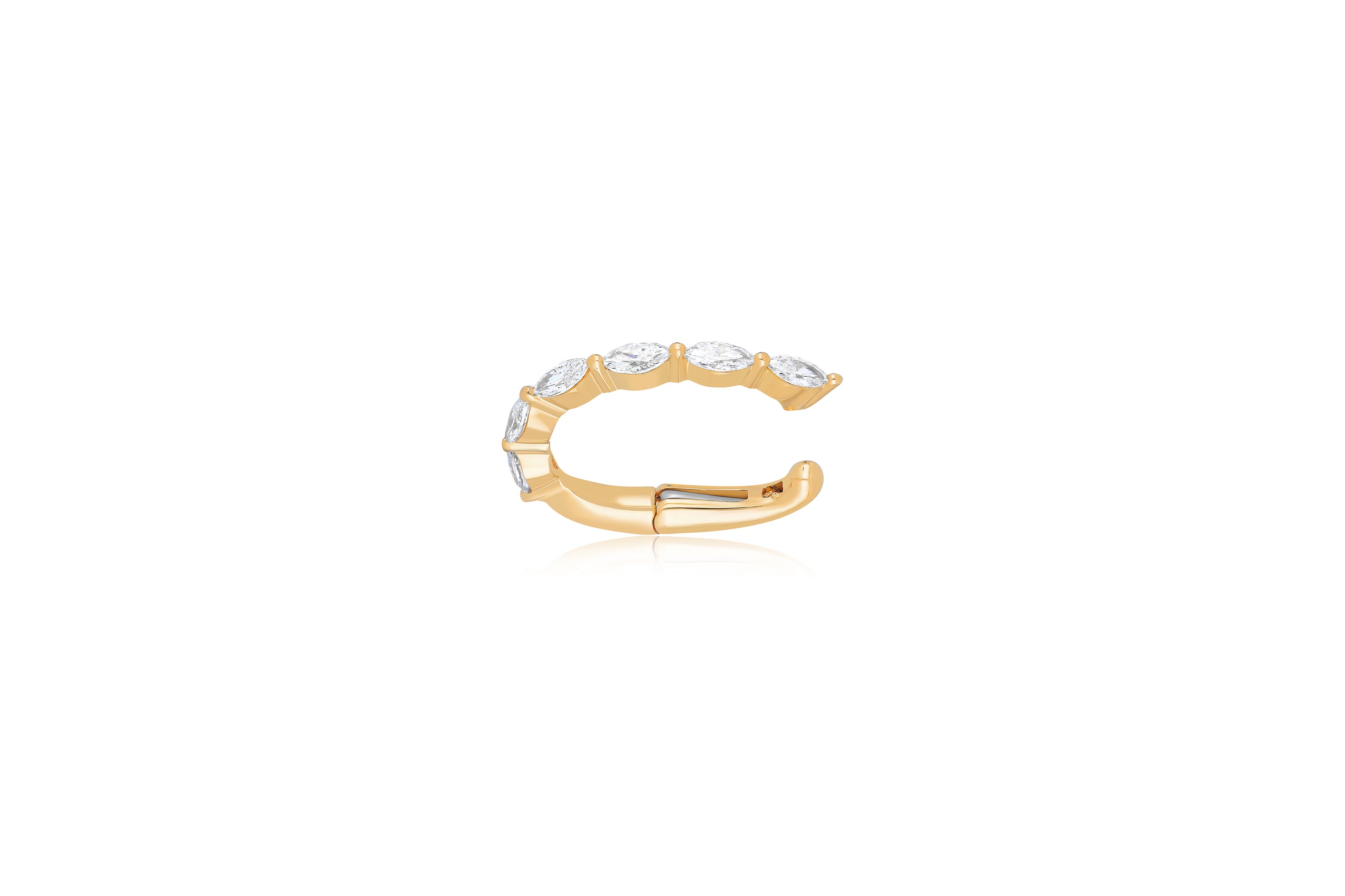 14k (karat) yellow gold marquise diamonds, measuring 0.22 carats, on a no-piercing needed ear cuff.