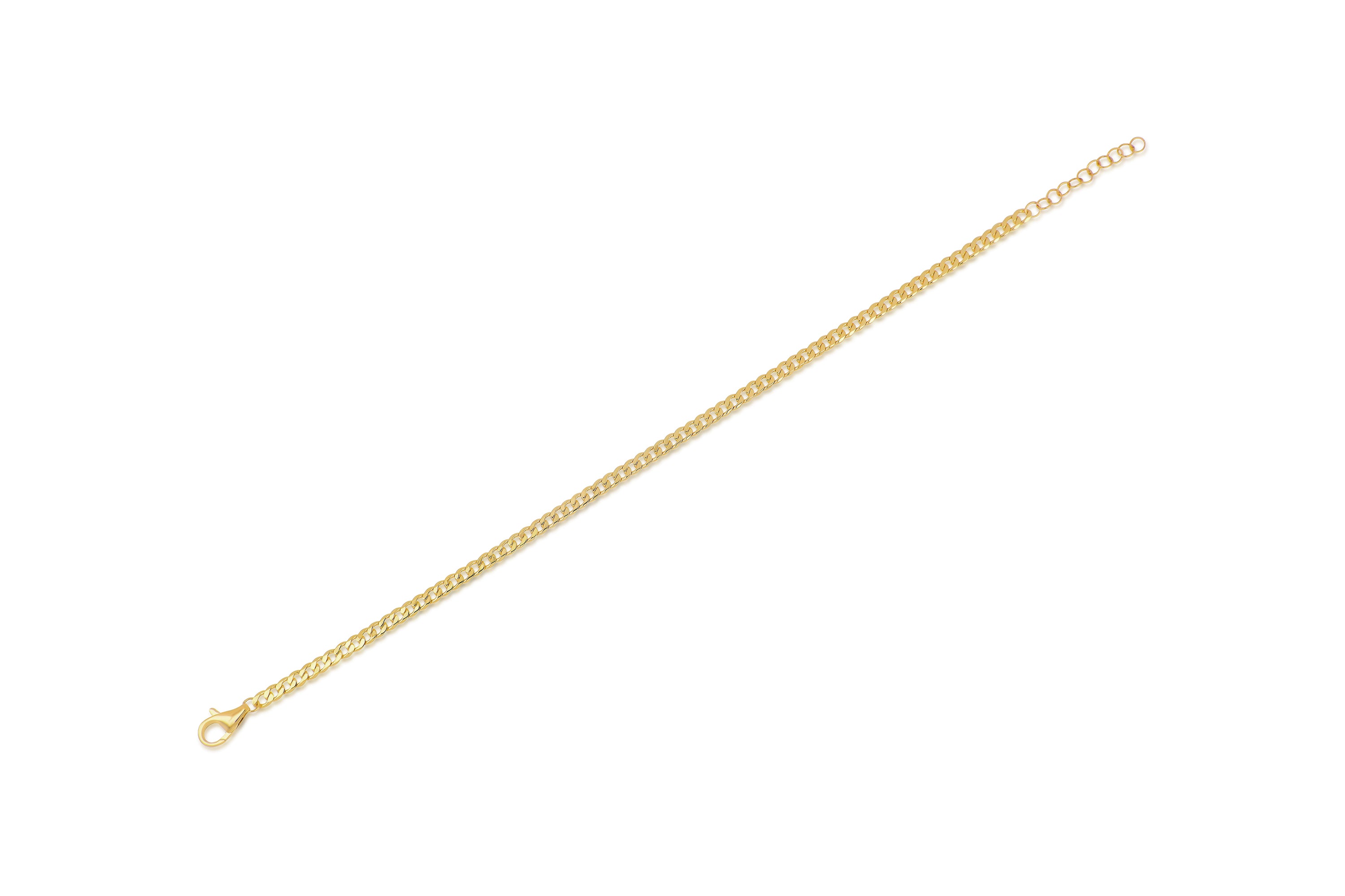 14k (karat) yellow gold curb chain anklet with 1 inch extension chain and lobster clasp