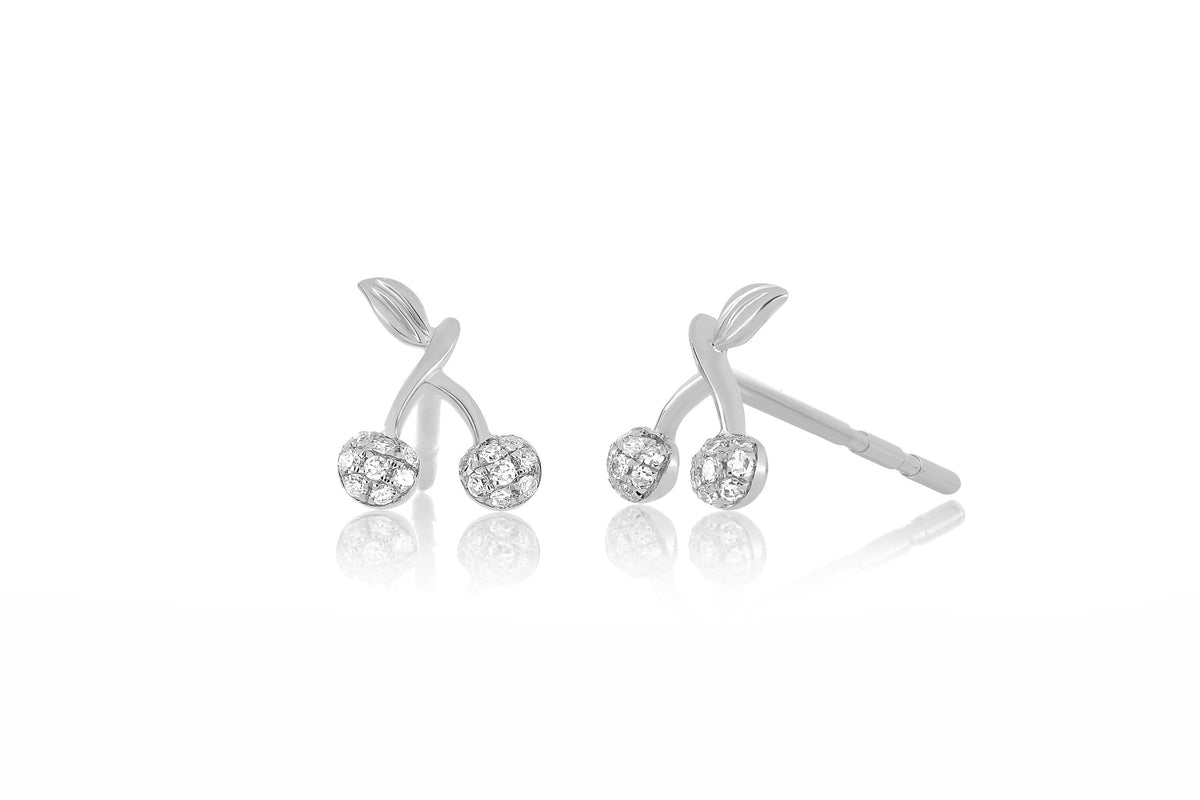 Diamond Mini Cherry Stud Earring in 14k white gold