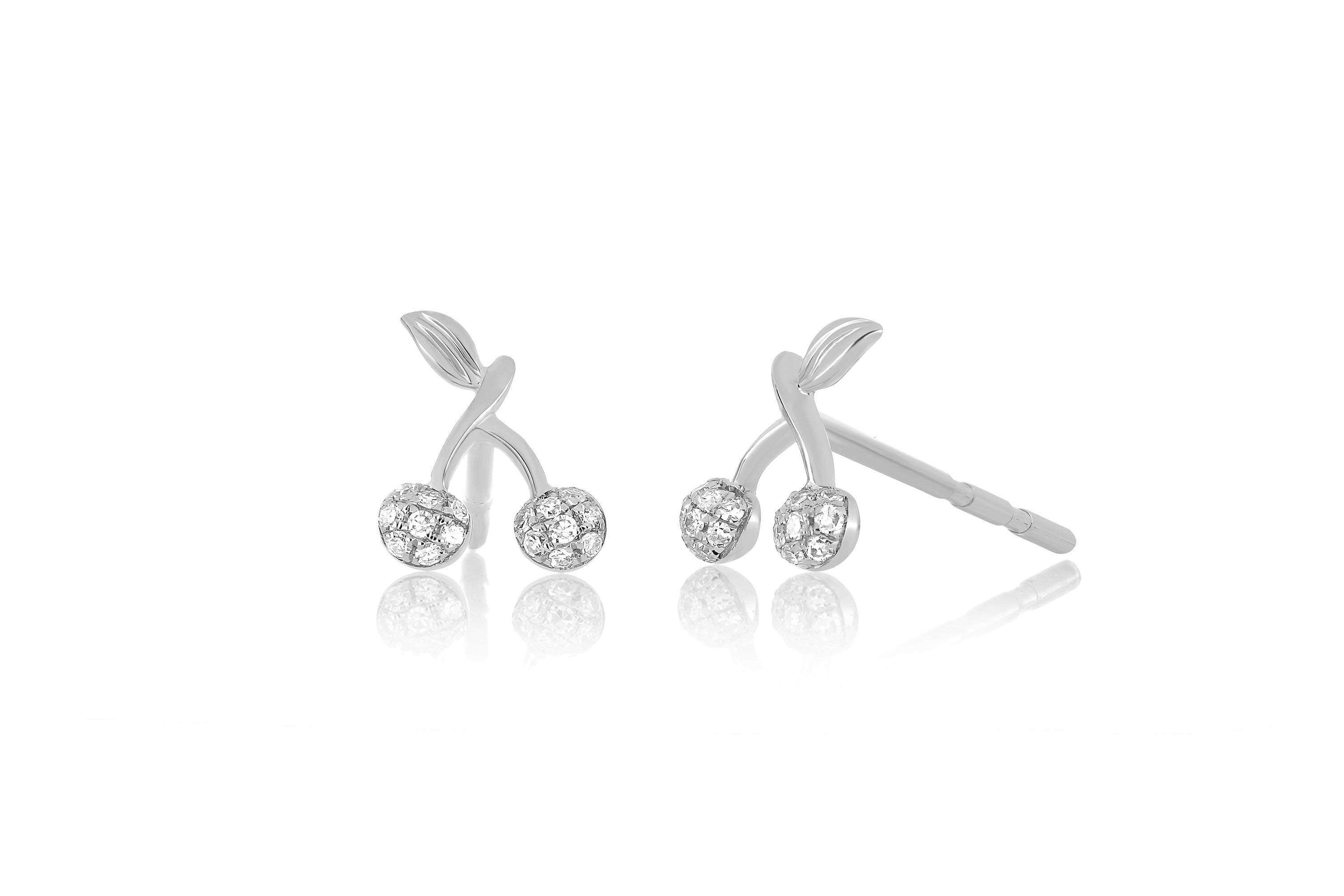Diamond Mini Cherry Stud Earring in 14k white gold