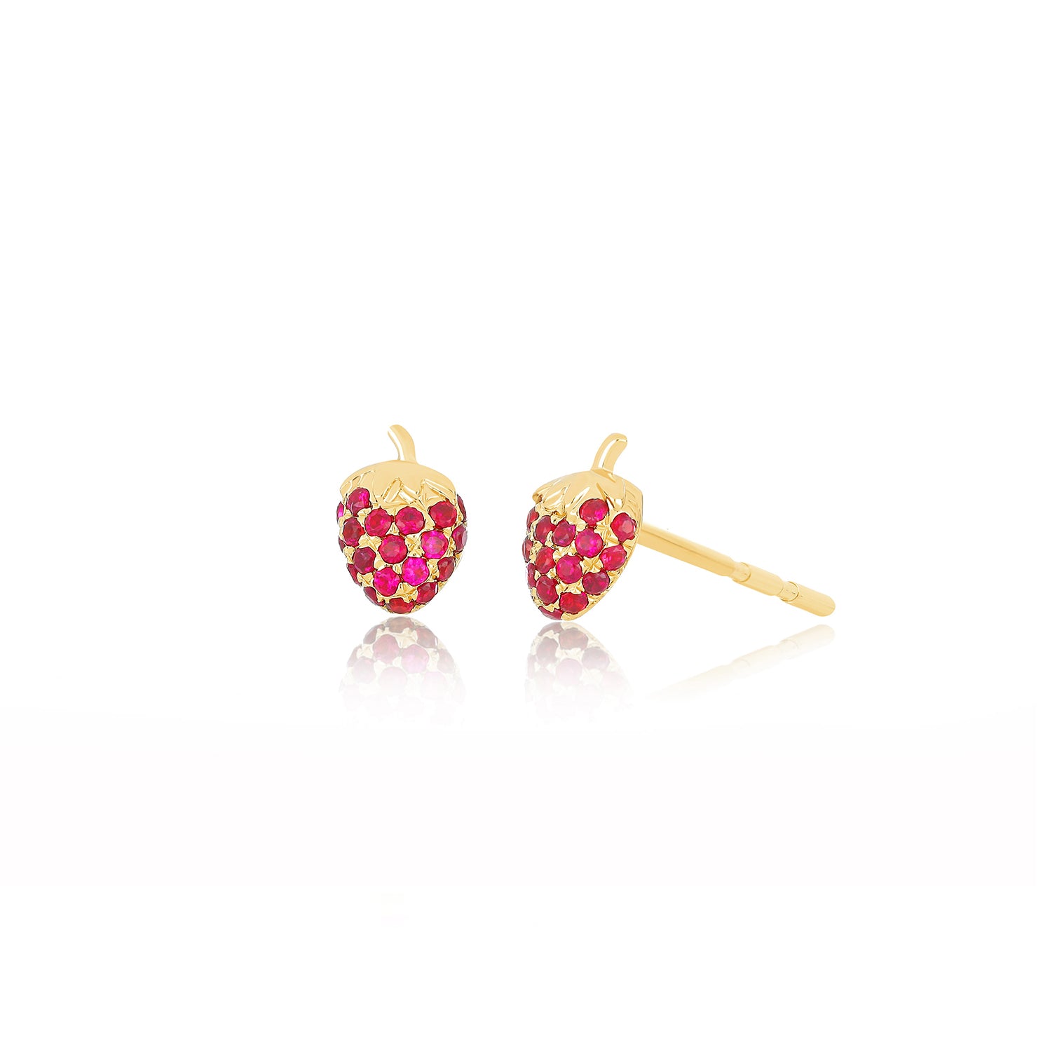 Ruby Mini Strawberry Stud Earring in 14k yellow gold