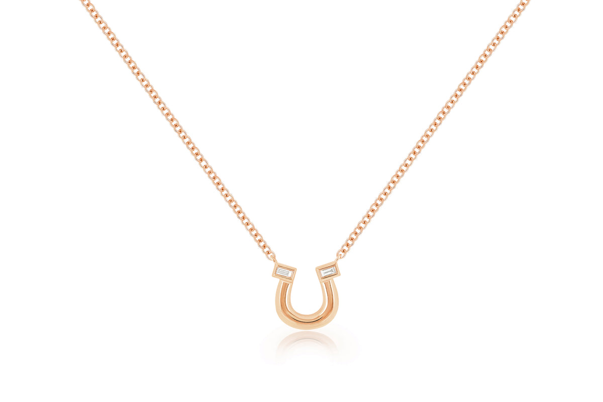 Rose Gold Horseshoe Necklace with two Baguette Diamonds