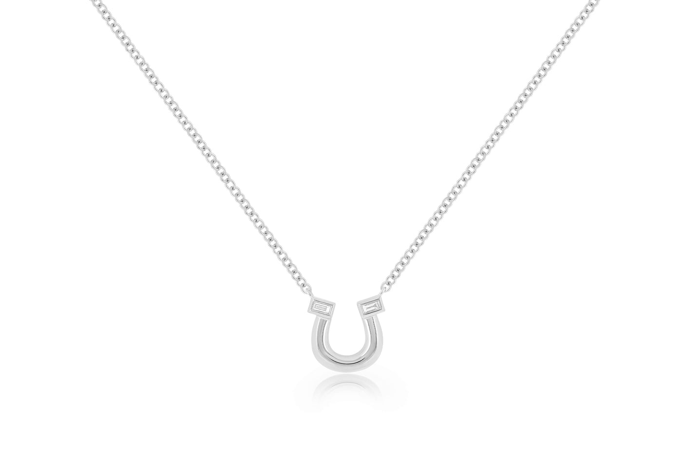 White Gold Horseshoe Necklace with two Baguette Diamonds