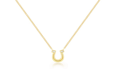 Yellow Gold Horseshoe Necklace with two Baguette Diamonds