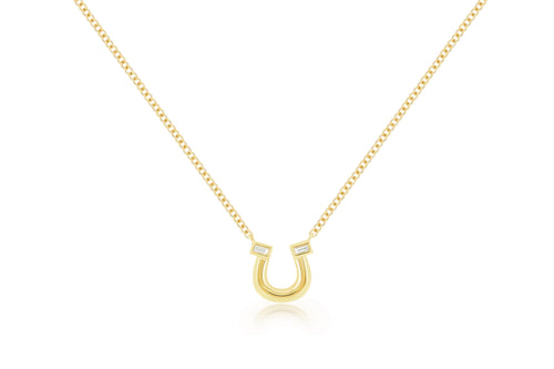 Yellow Gold Horseshoe Necklace with two Baguette Diamonds