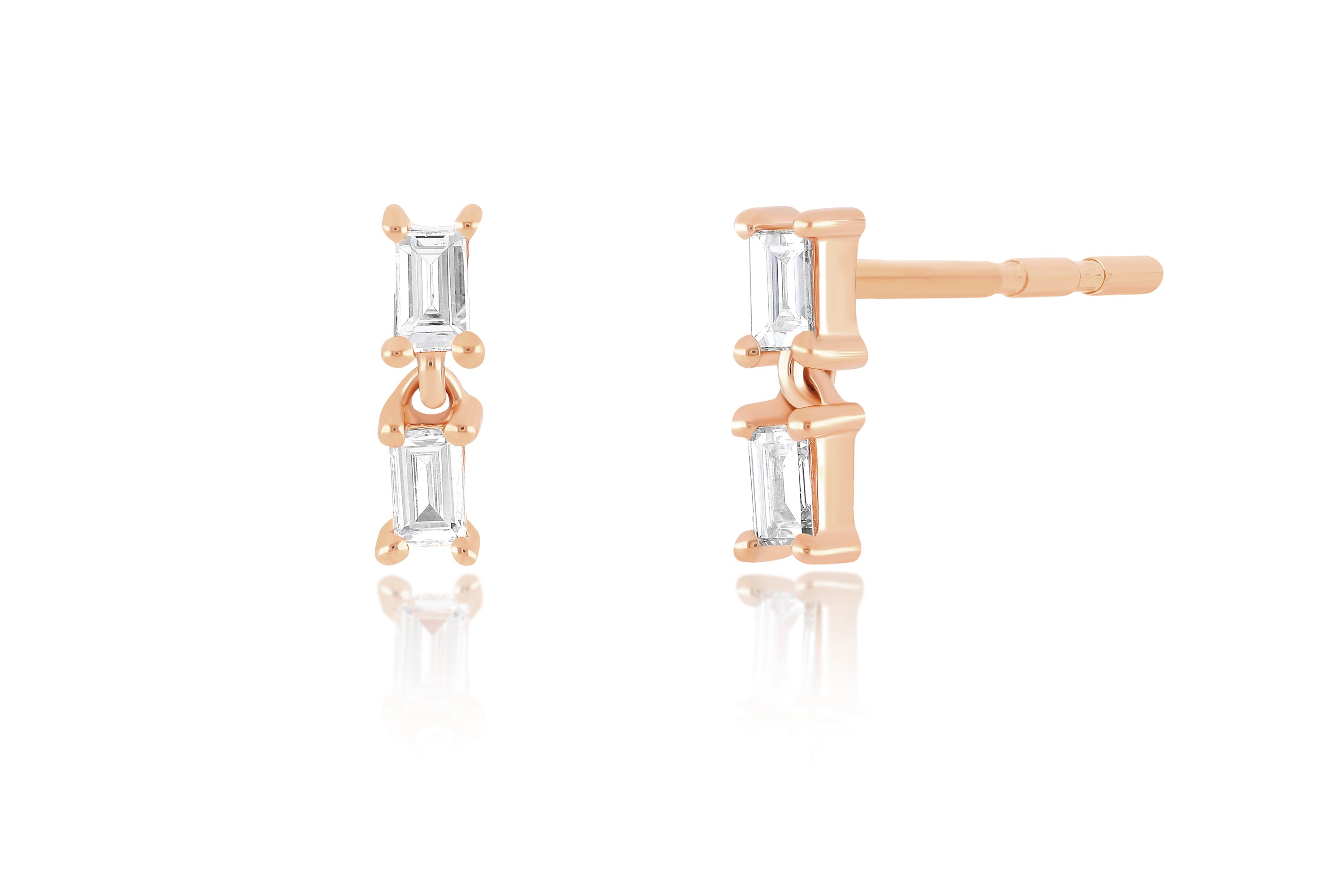 Double Baguette Dangle Stud Earring in 14k Rose Gold