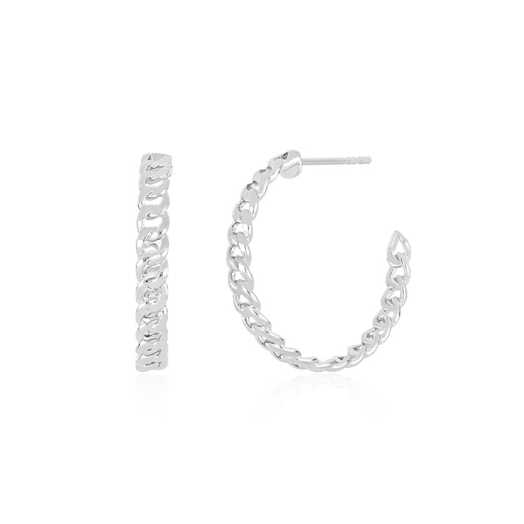 Gold Curb Chain Hoop Earring in 14k white gold