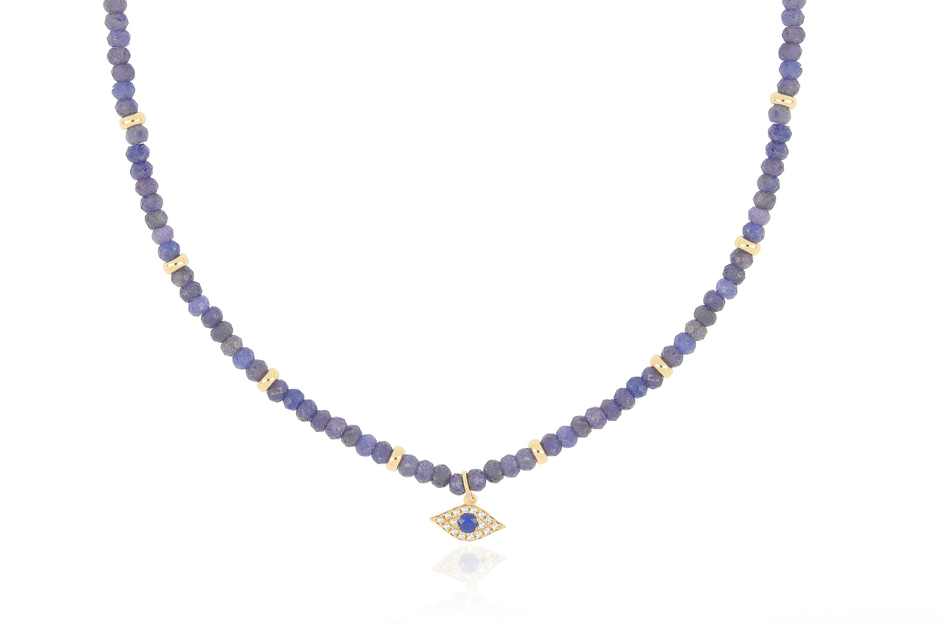 Blue Sapphire Birthstone Bead & Diamond Evil Eye Necklace