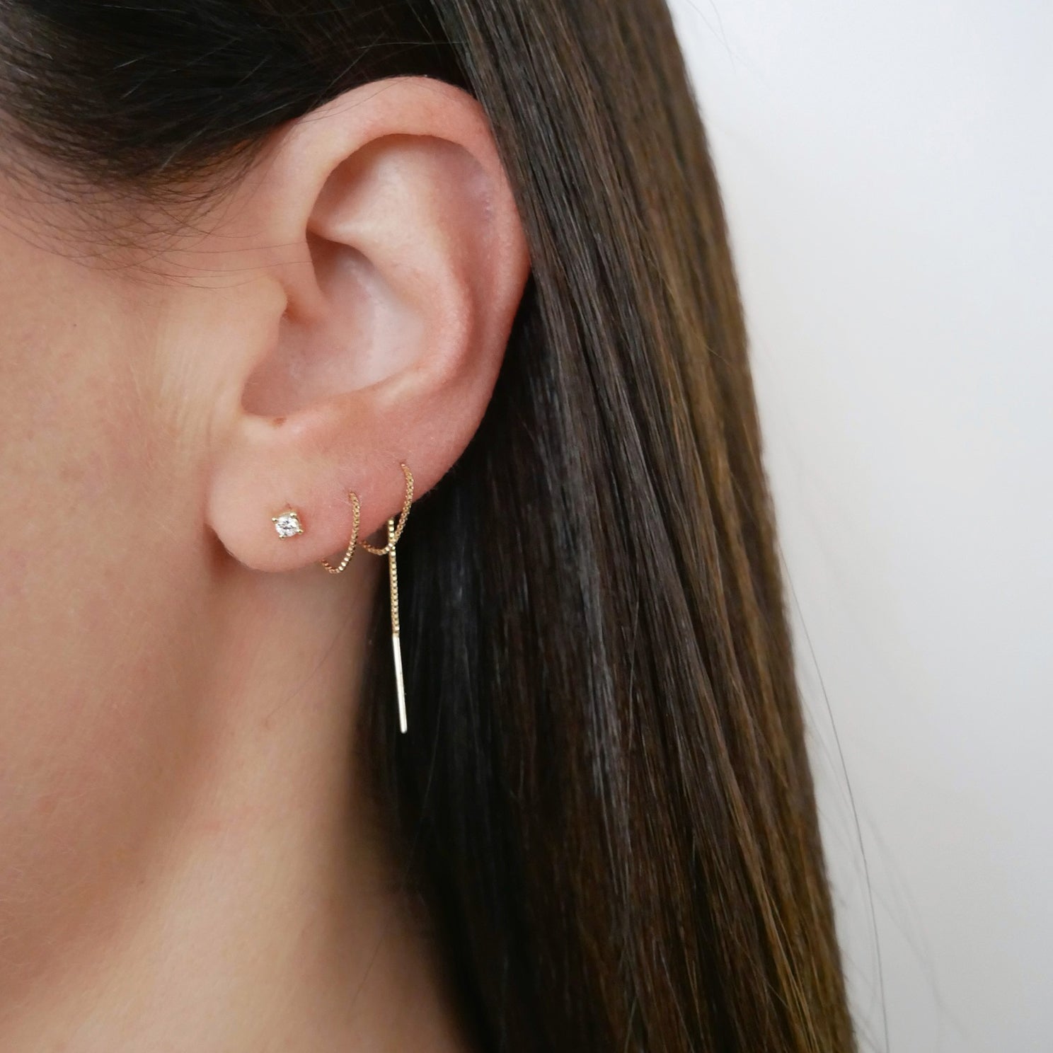 Solitaire Diamond Liquid Gold Threader Earring