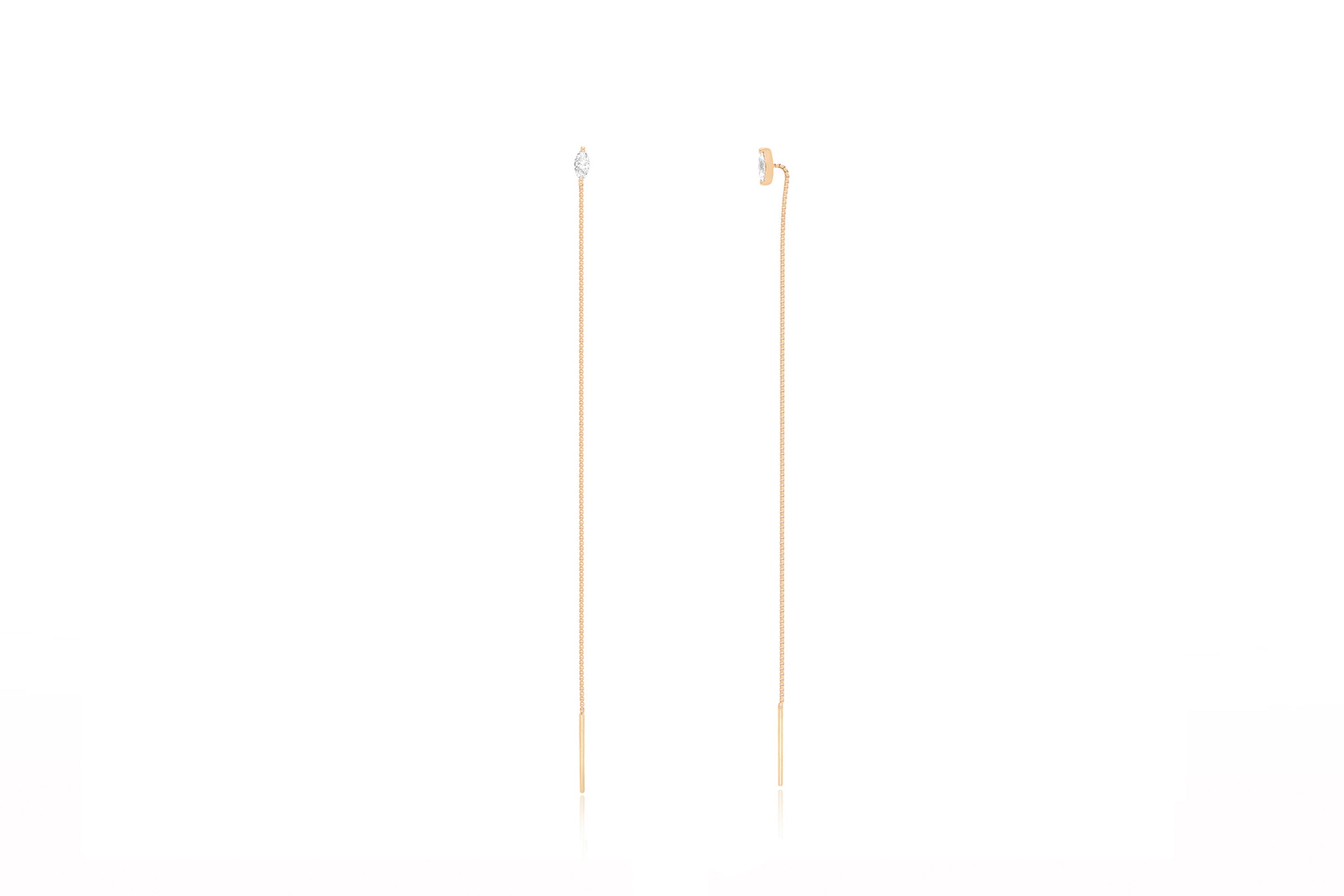 Marquise Diamond Liquid Gold Threader Earring in 14k rose gold