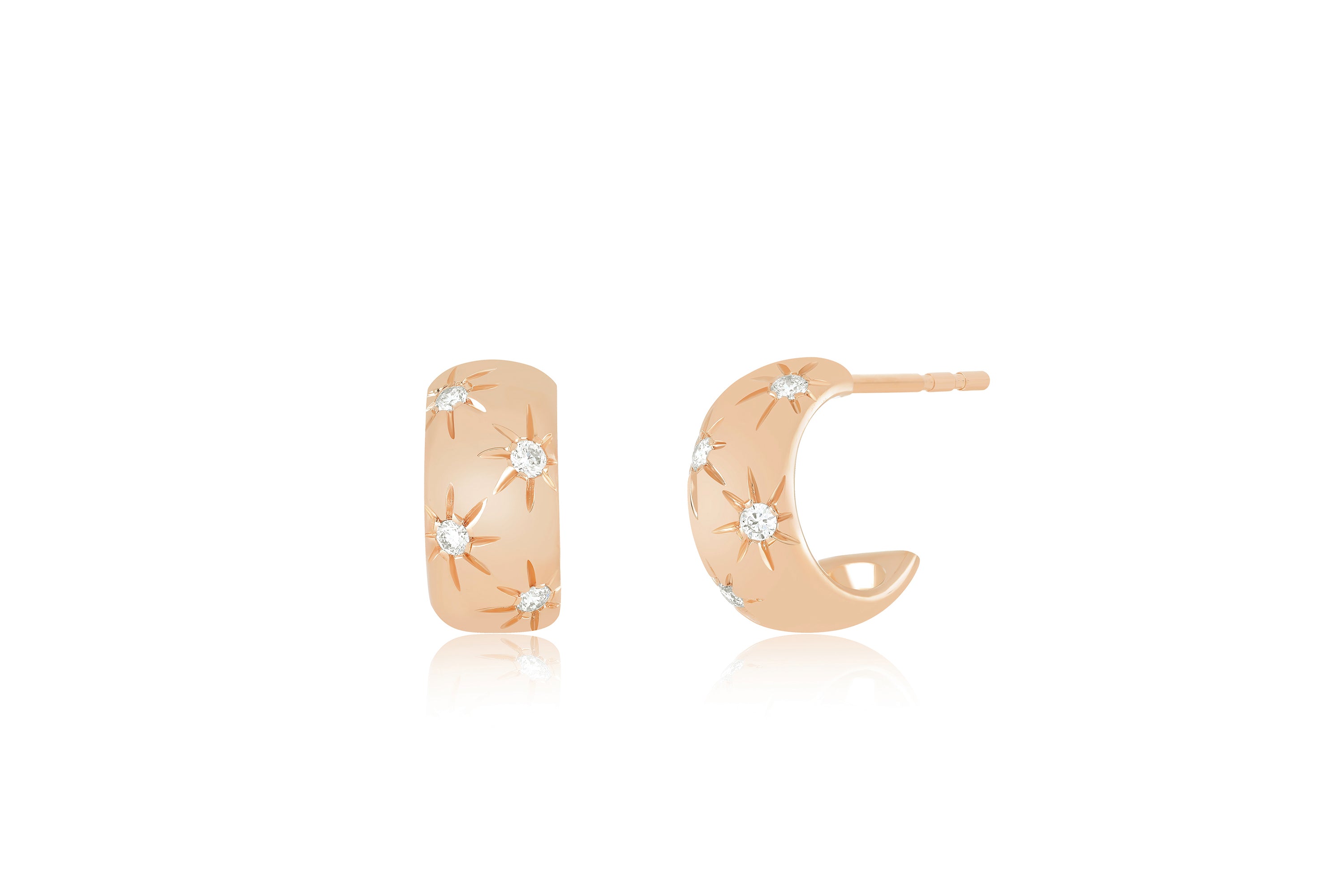 rose gold starburst bubble huggie earring