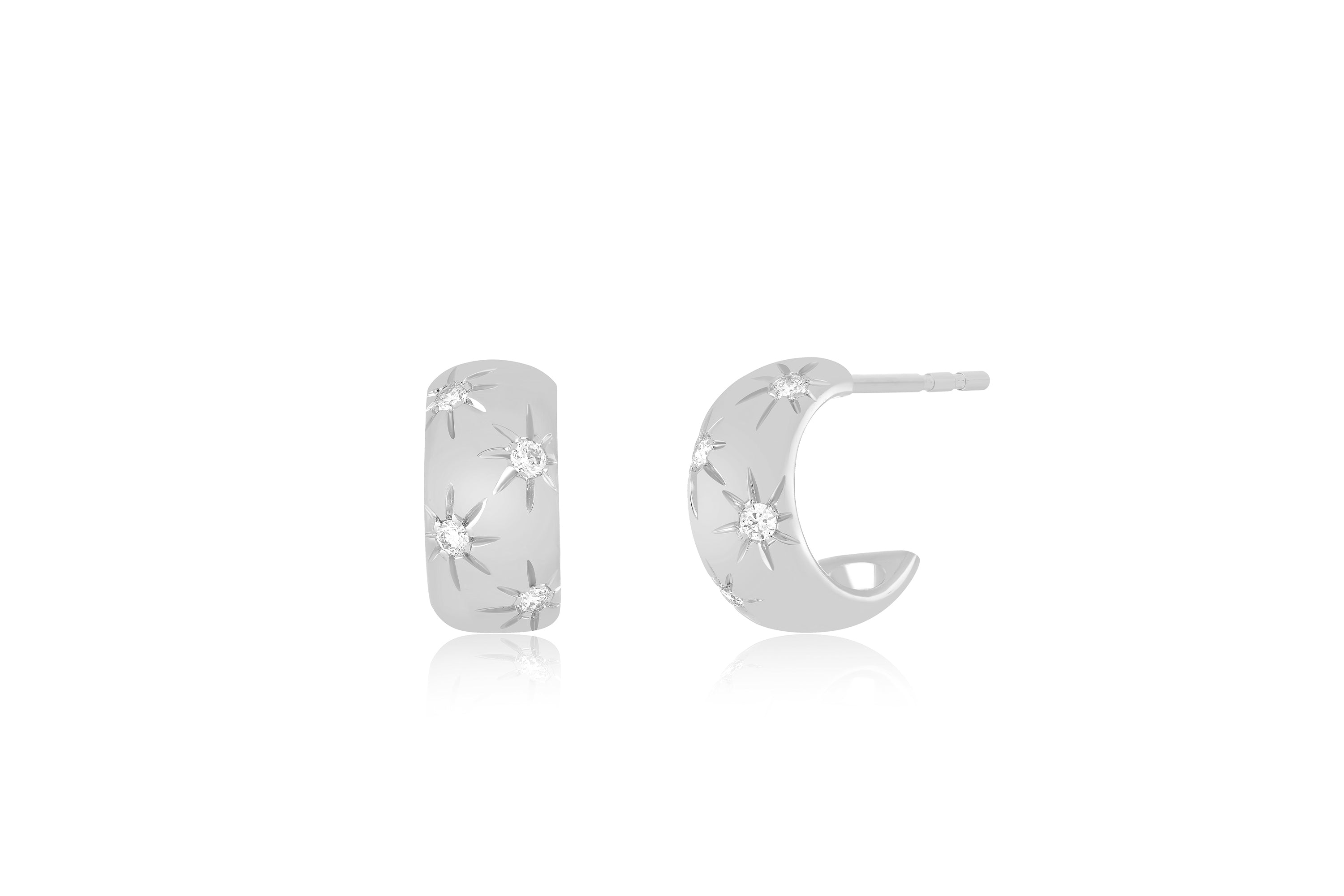 white gold starburst bubble huggie earring