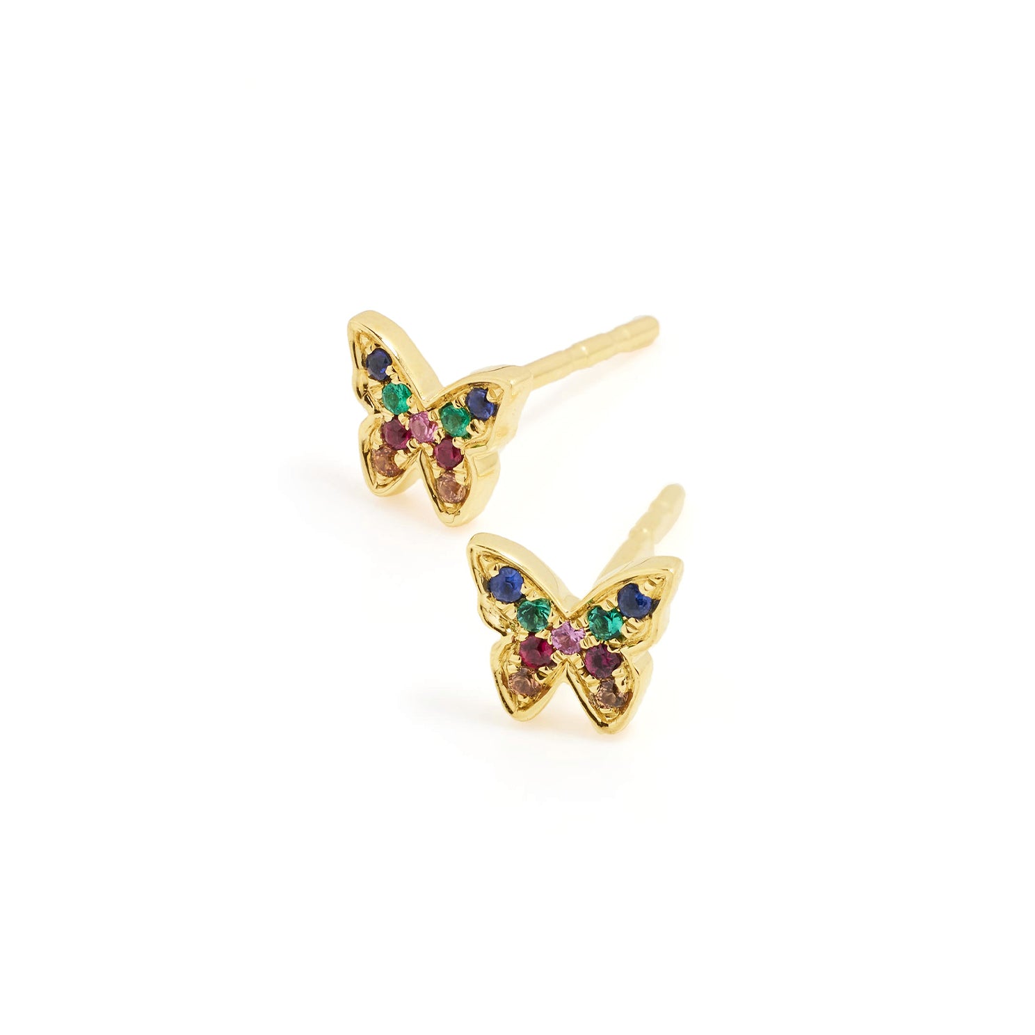 Mini Rainbow Butterfly Stud Earring in 14k yellow gold