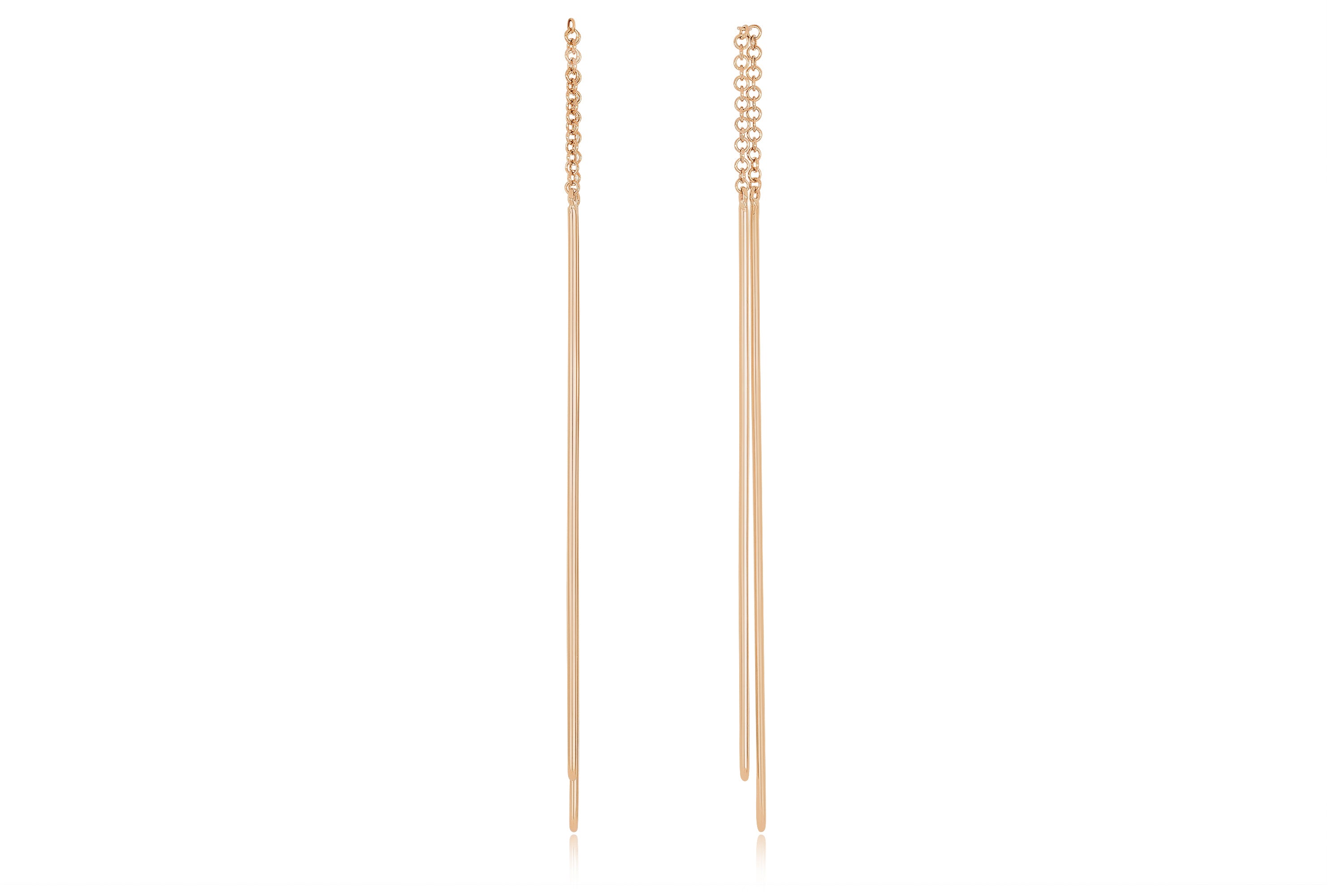 Gold Bar Threader Earring in 14k rose gold