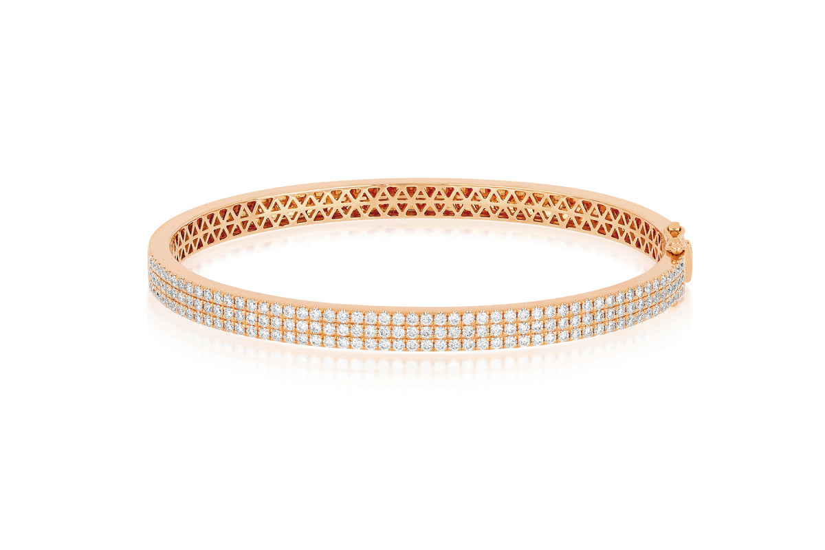Triple Row Pavé Diamond Bangle Bracelet in 14k rose gold