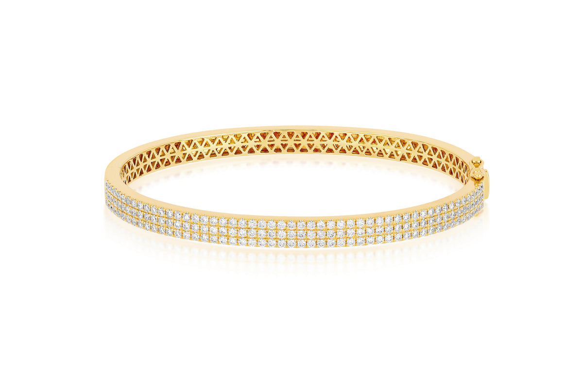 Triple Row Pavé Diamond Bangle Bracelet in 14k yellow gold
