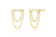 Diamond Baguette Bar Chain Stud Earring in 14k yellow gold