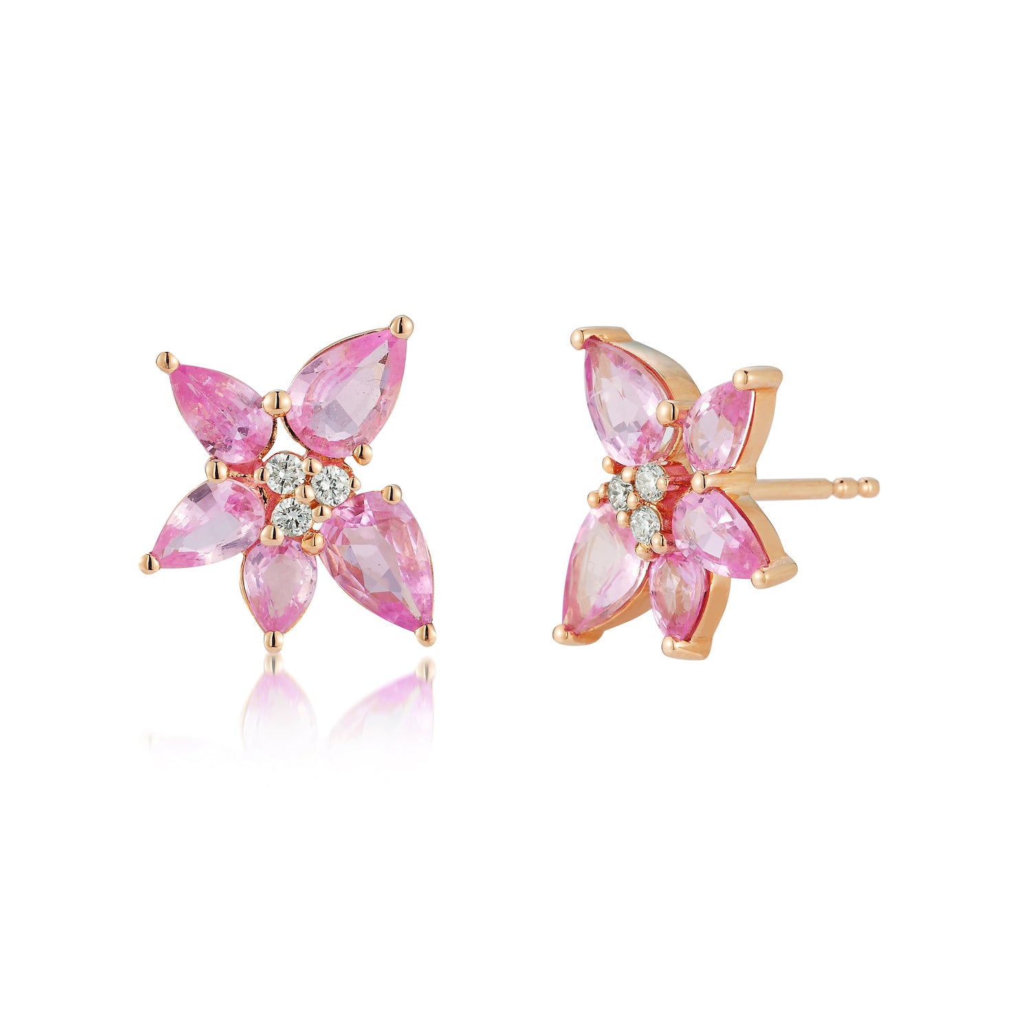 Diamond Flower Star Blossom Stud Earrings Single Gem