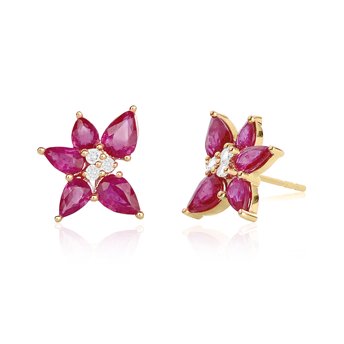 Ef Collection 14kt yellow gold Heart ruby stud earrings