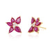 Ruby and Diamond Trio Cluster Stud Earring in yellow gold