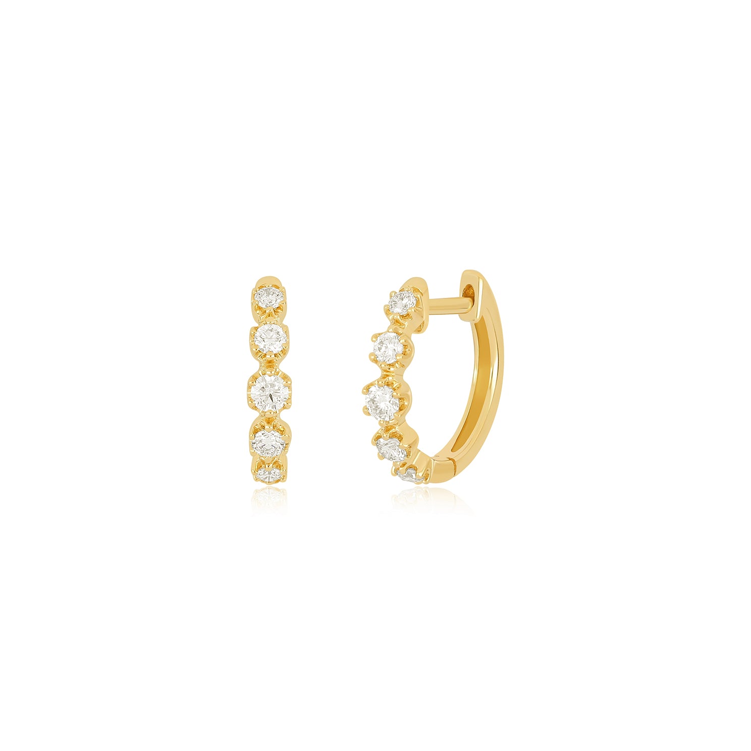 Diamond Crown Huggie Earring in 14k yellow gold