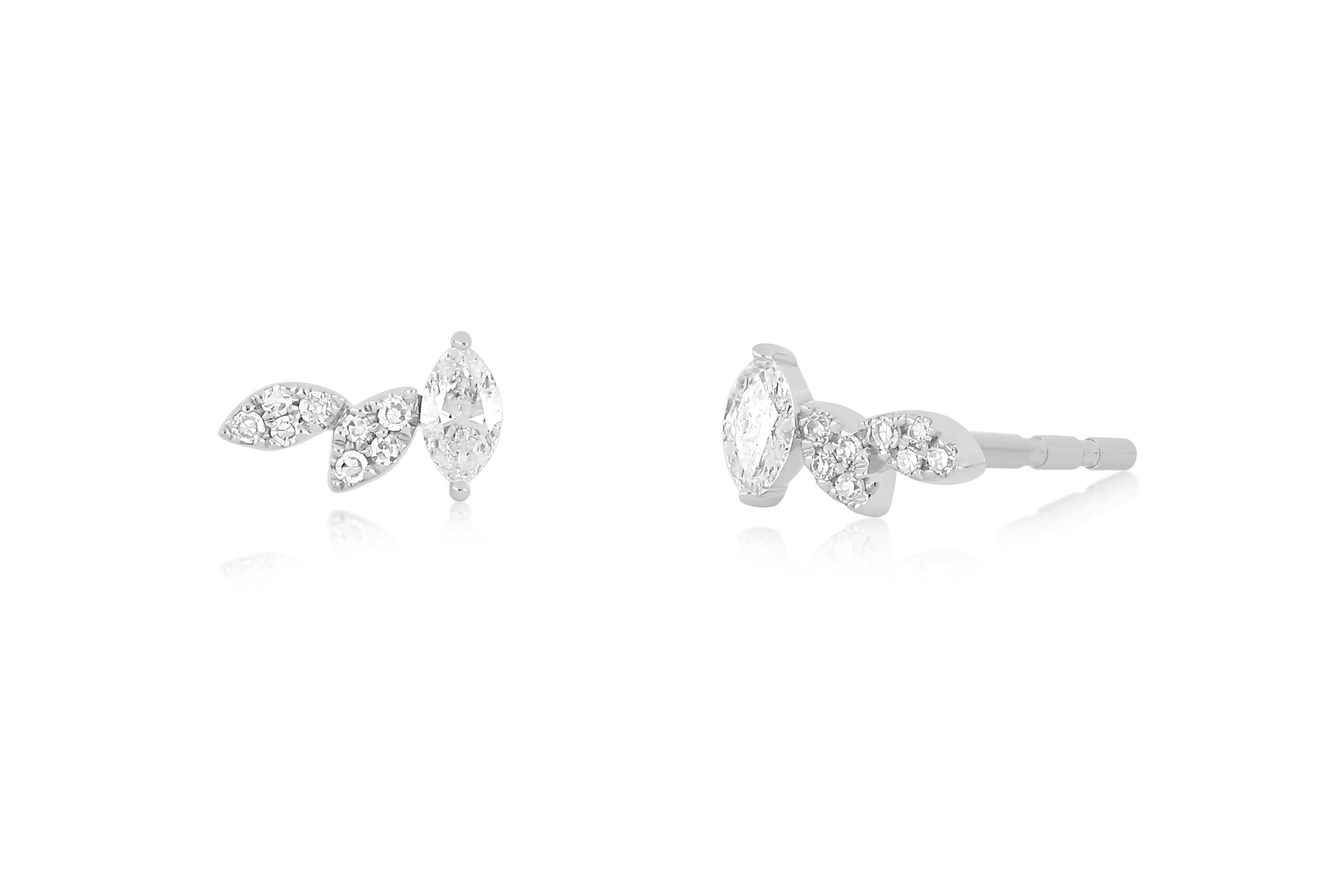 Triple Marquise Stud Earring in White Gold