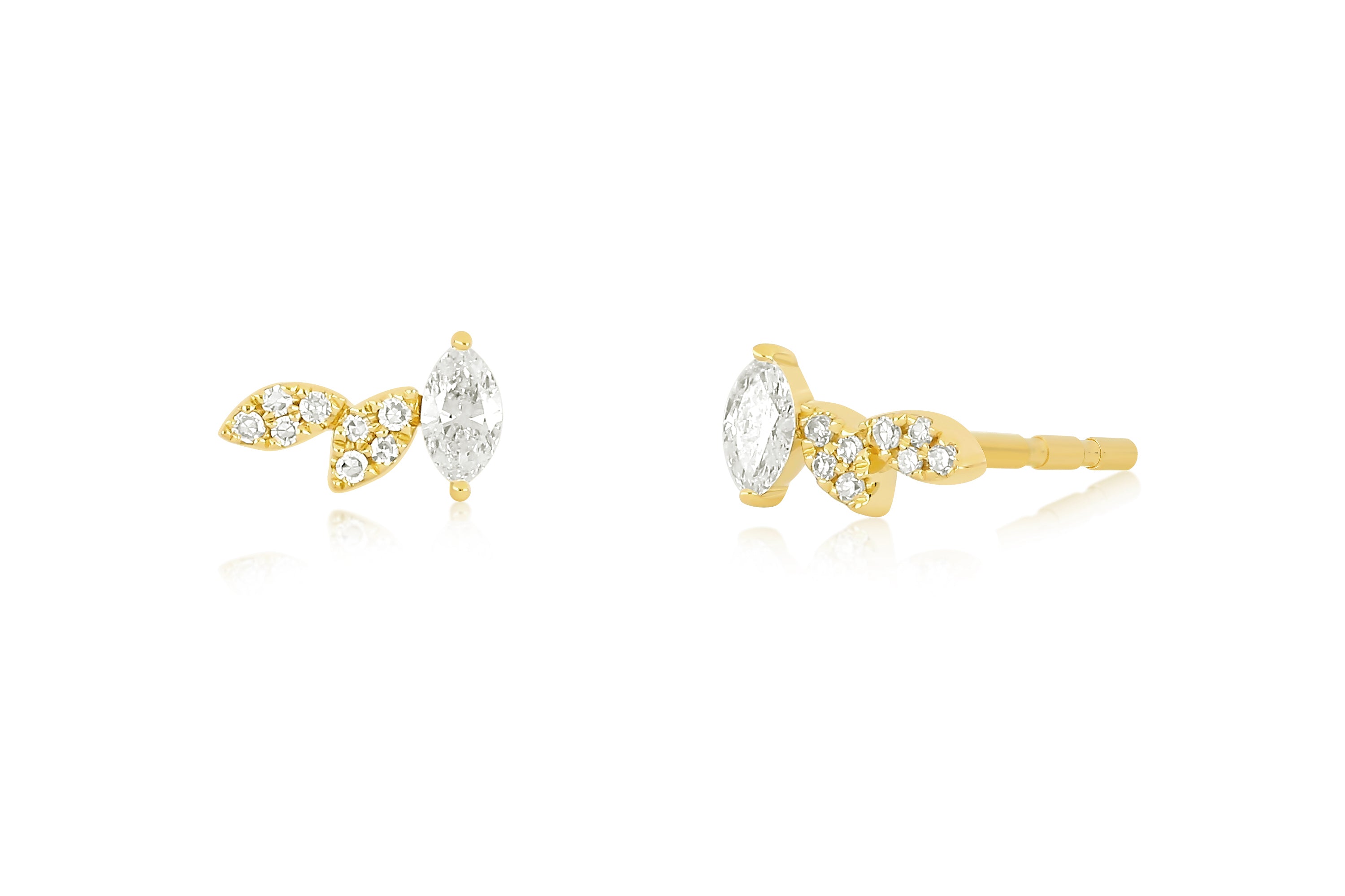 Triple Marquise Stud Earring in Yellow Gold