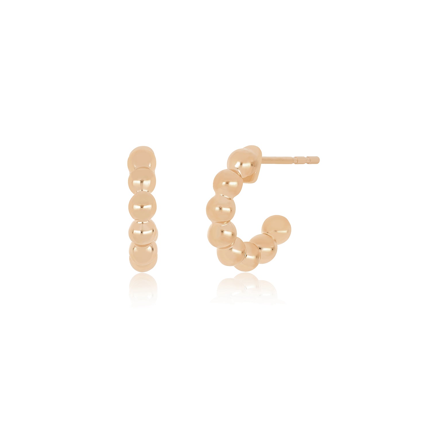 Gold Ball Hoop Earrings in 14k rose gold