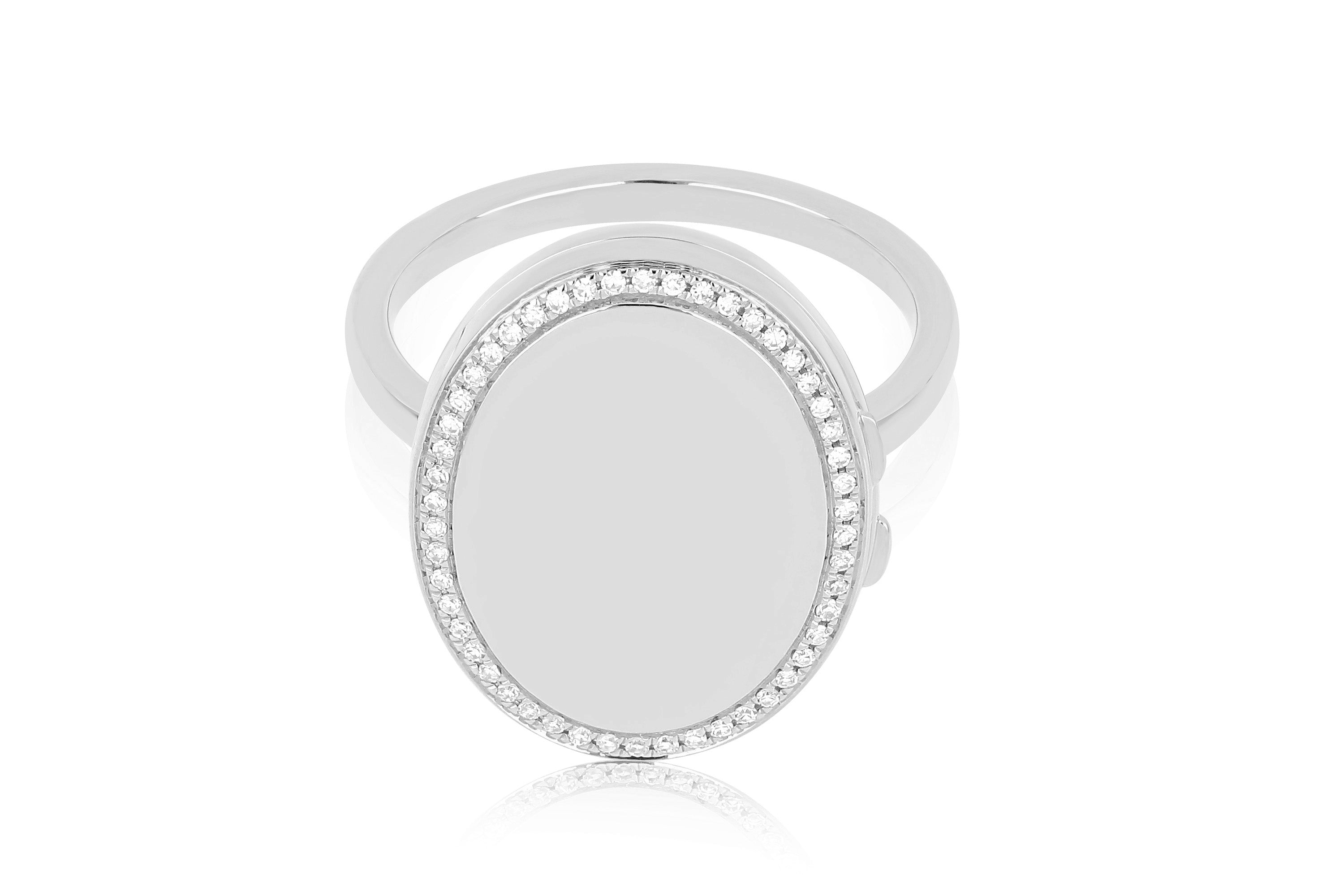 14k White Gold oval locket ring